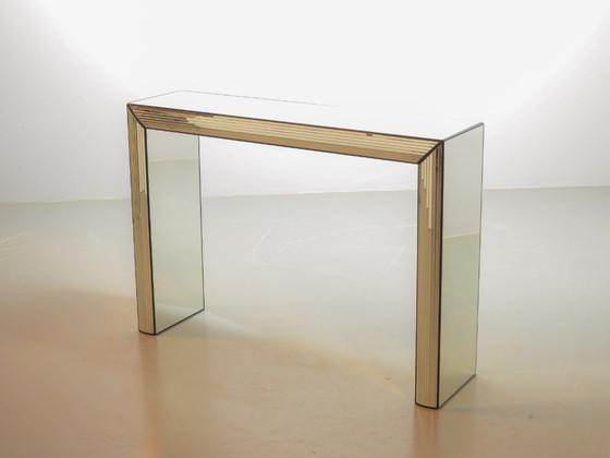 Image 1 of Very Exclusive Eyecatching Minimalistic Handcrafted Silver Mirror Console Table / Wall Art Object, 1980s.