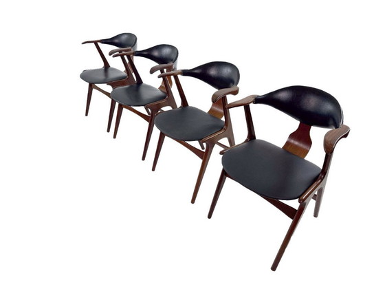 Image 1 of set di 4 sedie da pranzo di design in corno di mucca vintage di Louis van Teeffelen per AwA