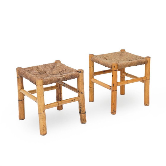 Image 1 of Par de taburetes de ratán y paja tejida, años 60