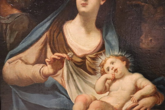 Image 1 of Sainte Famille, peinture à l'huile sur toile, école italienne du XVIIIe siècle