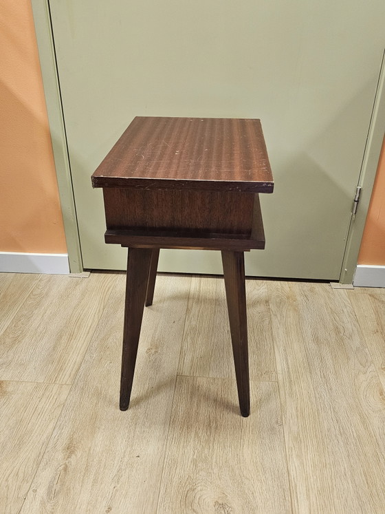 Image 1 of Small Cabinet Teak Veneer Nightstand With Drawer Cabinet Small Cabinet