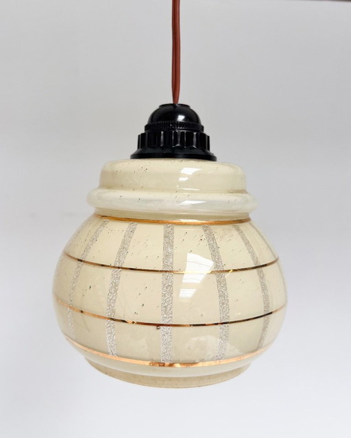 Vintage-Deckenlampe mit goldenen Linien, 1960er Jahre – hanglampen, Glass