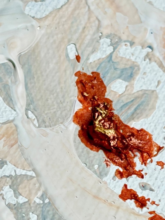 Image 1 of Abstract schilderij in zachte pasteltinten met organische vormen – Plane I