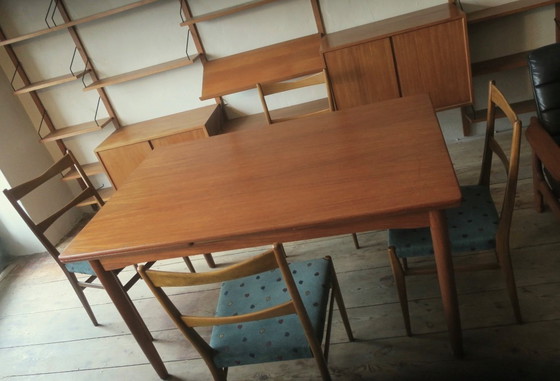 Image 1 of Juego de cuatro sillas de comedor de mediados de siglo con fundas turquesas, 1960