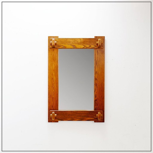 Espejo de pared brutalista con marco de madera maciza - década de 1960