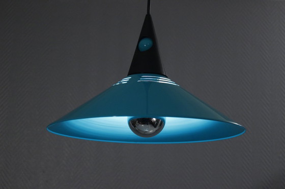 Image 1 of Postmoderne Memphis-Pendelleuchte aus Metall und Kunststoff, brillantes Design, 1980er Jahre