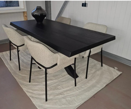 Image 1 of Live edge table incl. 4 taupe boucle bucket chairs