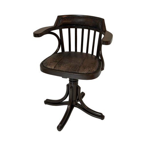 Thonet (Attr.) - Bent Wood Captain's Chair - Mounted on a Swiveling Base - Brown and Upholstered Back