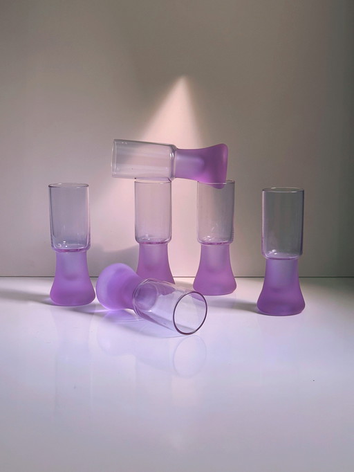 6 Vintage Alexandrit Glas Kelch Longdrink Gläser Arnolfo di Cambio Sergio Asti Space Age Brutalist Longdrink Neodymium Italien