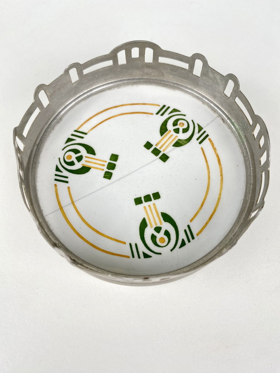 Image 1 of Set di 6 sottobicchieri rotondi antichi in porcellana bianca Art Déco di Chris van der Hoef