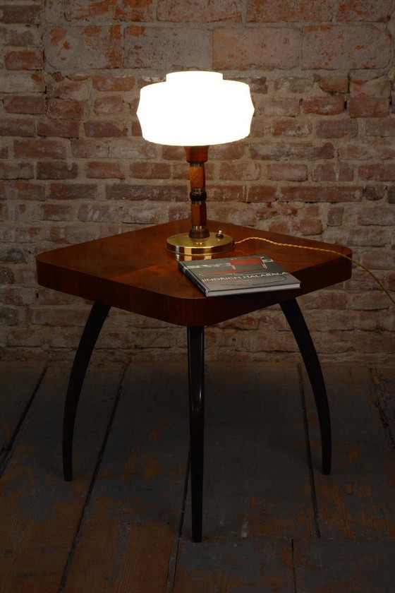 Restored Mid-Century Table Lamp, Walnut, Brass, Glass, Rewired, Czech, 1960s – Wood (photo 11 of 11)