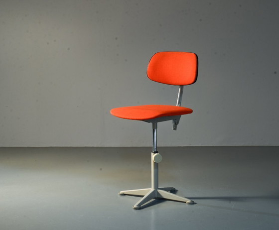 Image 1 of Ahrend De Cirkel Industrial Design Desk Chair with Orange Fabric Upholstery on a Grey Steel Frame. The Netherlands, 1950s.