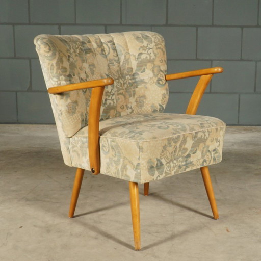 Poltrona da cocktail vintage – velluto – braccioli in legno – anni '60