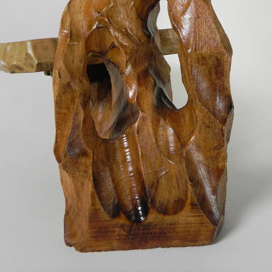 Image 1 of Plantentafel met 2 plateaus, vintage houtsnijwerk, VS jaren 50