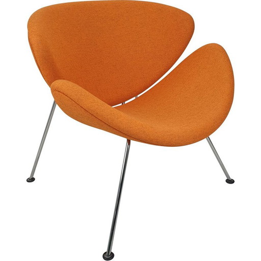 Vintage fauteuil in oranje plak en verchroomd metaal van Pierre Paulin voor Artifort, 1980