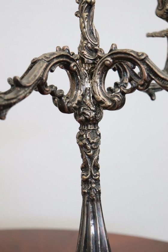 Image 1 of Kandelaber mit 5 Armen aus versilbertem Metall, ca. 1980er Jahre, 2er-Set