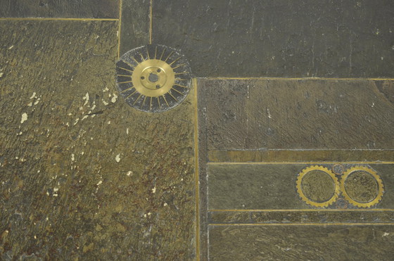 Image 1 of Table d'appoint vintage en pierre naturelle avec incrustation de BRONZE, Pays-Bas 1970