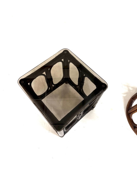 Set of 2 Manou & Smoked Glass Side Tables '70 – Wicker, Rattan (photo 4 of 8)
