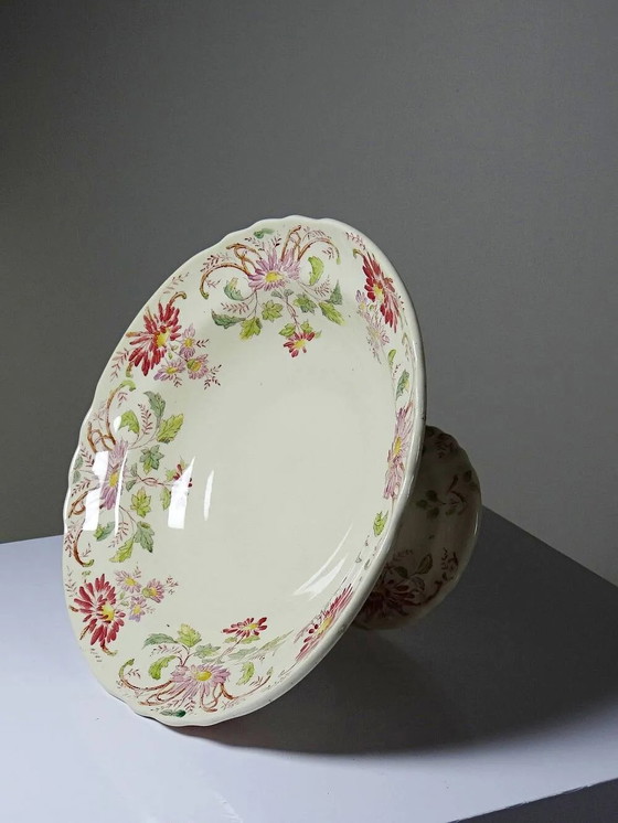 Zeldzame antieke grote compotier Longchamp Terre de Fer model Daisies polychroom – Schalen, Porselein (photo 5 of 14)