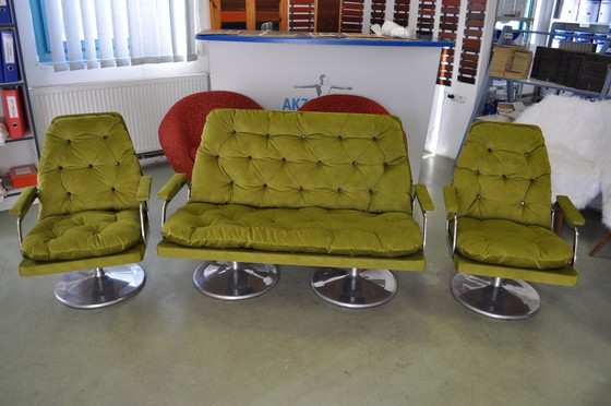 Divano e poltrone in tessuto, anni '60, set di 3 – Set da salotto, Metallo (photo 5 of 13)