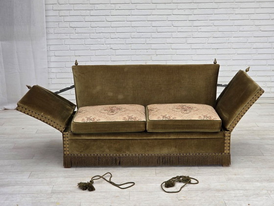 Image 1 of 1970s Danish 2-Seater "Spanish" Drop Arm Sofa, Furniture Velour