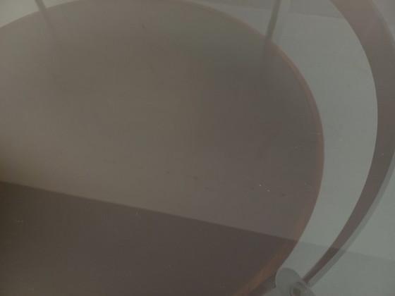 Image 1 of Vintage Italiaanse ronde salontafel uit de jaren 60/70, gemaakt van gebogen palissanderhout, verchroomd metaal en gerookt glas.