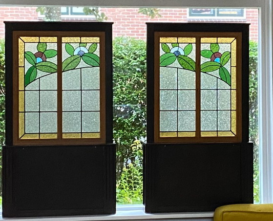 Glas In Lood Roomdivider 1920 Uit Stoomtrein Station Uit Veghel – art deco, Kamerschermen, Wood (photo 8 of 8)