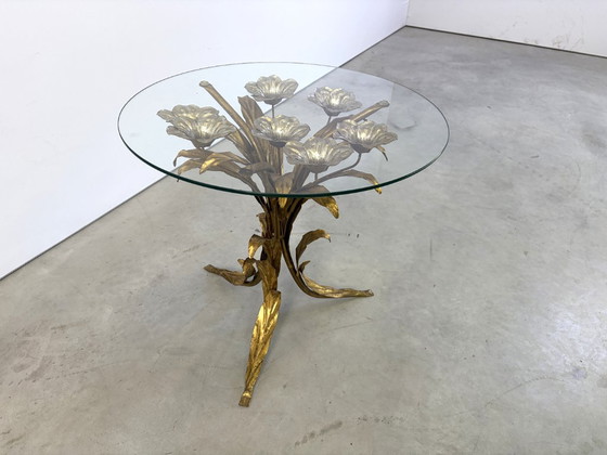 Vintage Gilt Metal Flower Side Table, 1960s – Glass (photo 4 of 10)