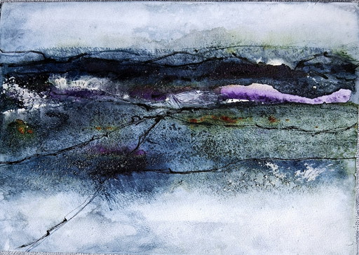 Winterlandscape by night,aquarel in gemengde techniek