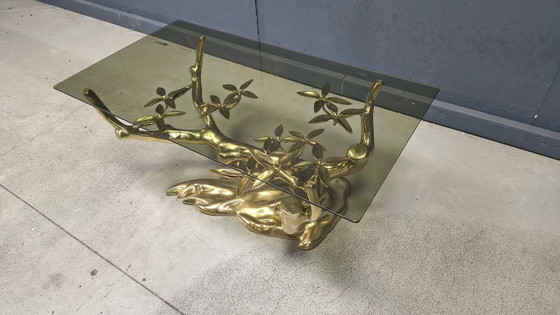 Image 1 of Tavolino da caffè in ottone a forma di bonsai, realizzato da Willy Daro negli anni '70.