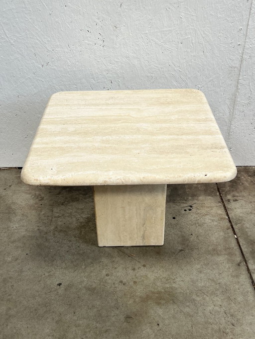 Vintage Travertine Coffee Table / Side Table, Square, Italy 1970's