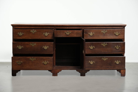 Image 1 of Beautiful, large, and functional 18th-century antique English oak sideboard/English low dresser with its original fittings.