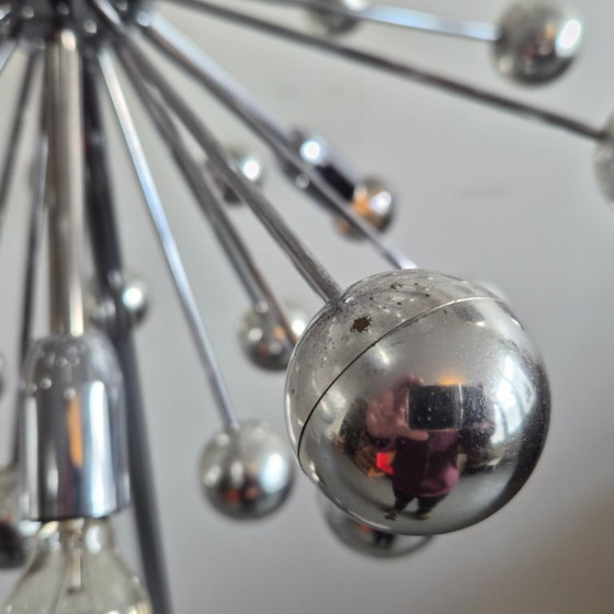 Image 1 of LAMPADAIRE VINTAGE SPUTNIK SPACE AGE 1970 EN METAL CHROME & BOULES ARGENTEES 70S