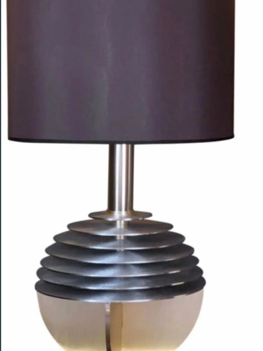 Italian Space Age Banci Firenze Saturno Model Brushed Stainless Heavy Large Lamp – tafellampen, Metal, Textile