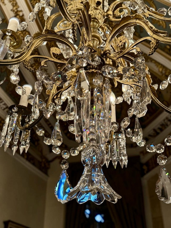 Antique French crystal chandelier ca. 1870 – Richly gilded & cut crystal – 120 × 80 cm✨ – Gold (photo 11 of 14)