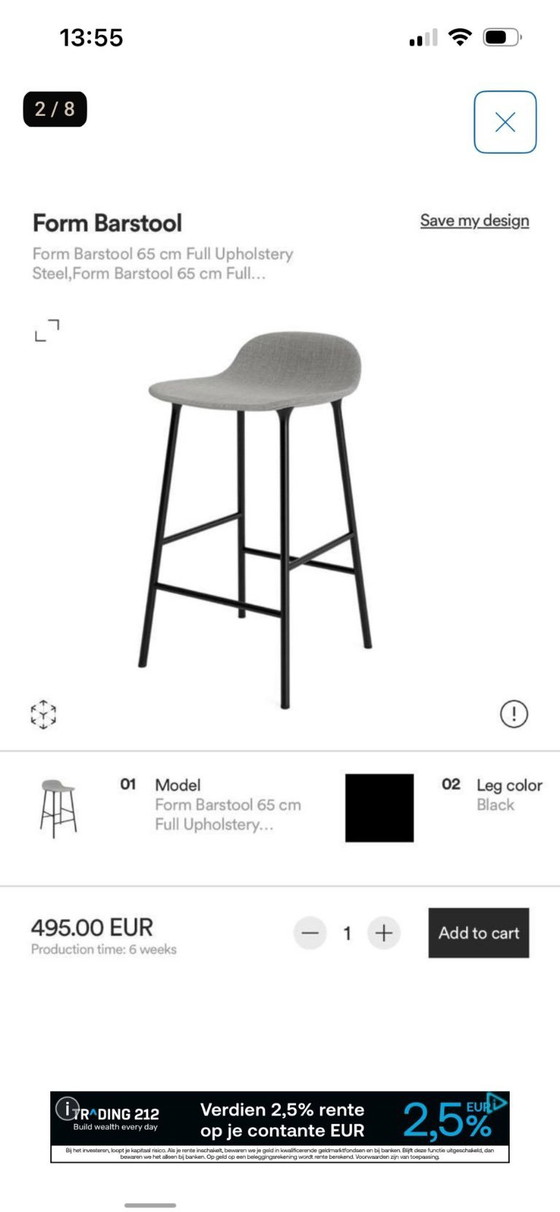 Image 1 of Normann copenhagen Form barkruk 65 zithoogte 