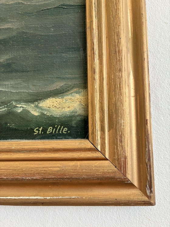 Dipinto a olio vintage firmato, veliero, paesaggio marino – Dipinti e disegni, Canvas (photo 2 of 13)