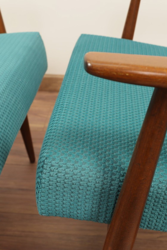 Image 1 of Vintage armchair teal fabric design by H.Lis
