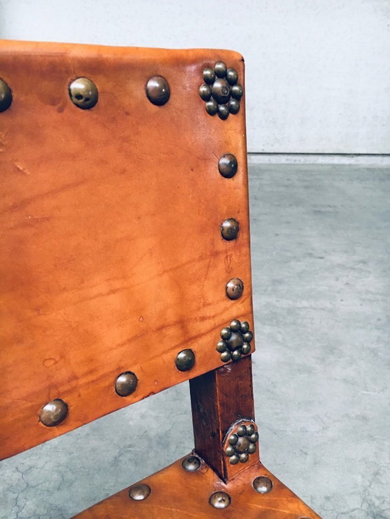 Image 1 of Englische Cromwell-Stühle aus hellbraunem Leder und Eiche, frühes 20. Jahrhundert