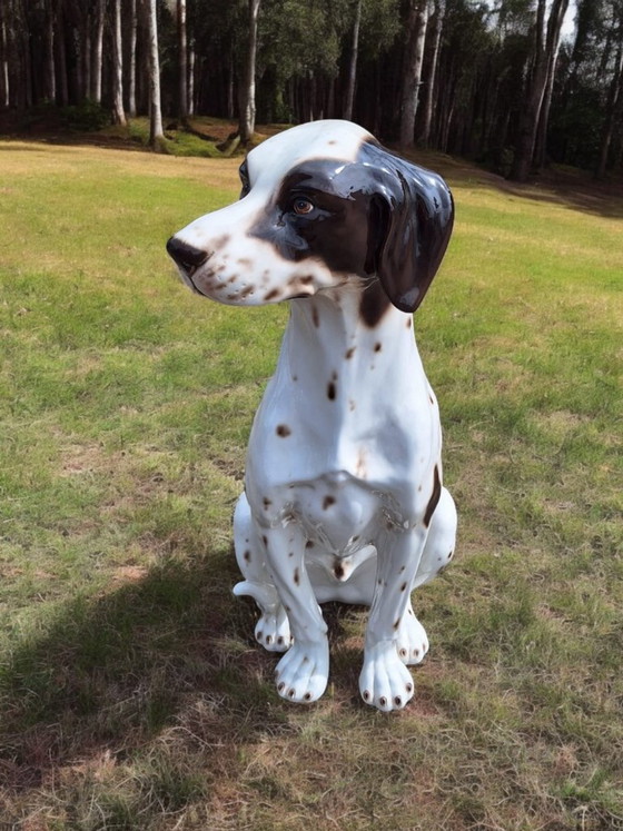 Sculpture de chien en céramique, blanc et marron, Porcelaine, Hollywood Regency (photo 3 sur 8)