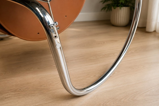 PARADOR Design Eetkamerset 1987 | Originele showroom | 5 leren en chromen stoelen & ronde tafel – Leather (photo 6 of 12)