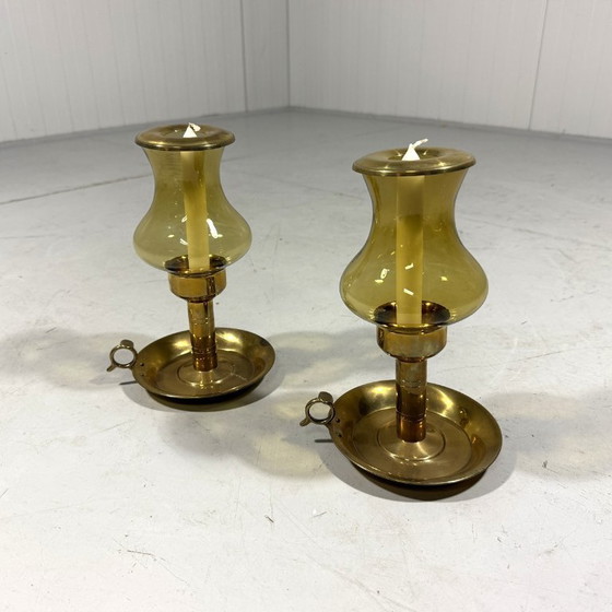 Image 1 of 2 x brass candlesticks by Peter Jensen Copenhagen Denmark 1960's