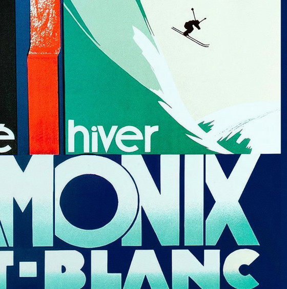 Image 1 of Chamonix Mont-Blanc, zomer/winter – Vintage skiposter van Henry Reb, 70 x 100 cm