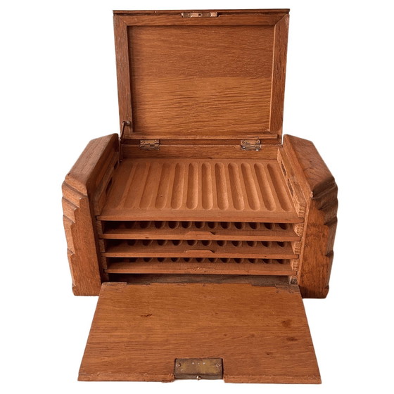 Image 1 of Vintage Amsterdam School cigar box oak Art Deco 1930s