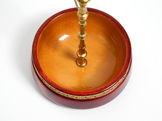 Image 1 of Schöne Nussschale von Aldo Tura aus rotem Ziegenleder und Messing aus den 1960er Jahren - Made in Italy