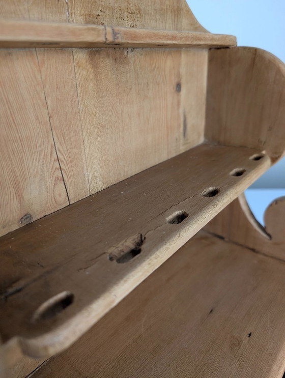 Image 1 of Hand-Carved Folk Art Pine Cutlery Rack with Drawer, 1950s