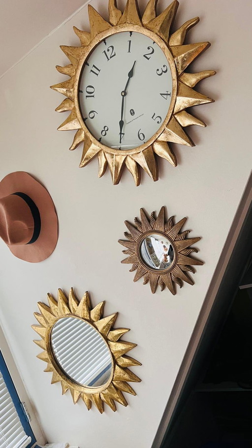 Sunburst set clock mirror globe mirror