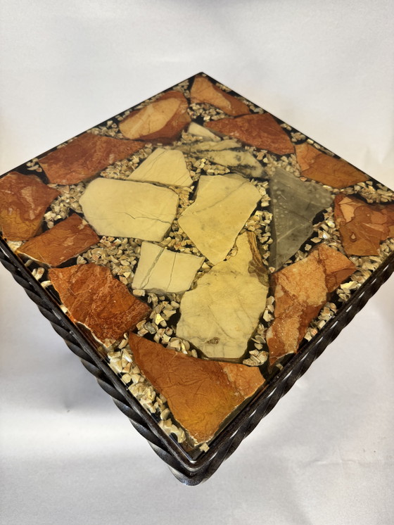 Image 1 of Set of 2 vintage mosaic tables + additional wrought iron base