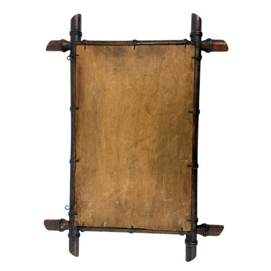 Image 1 of Vintage Spiegel in Faux Bamboe Stijl – Houten Decoratieve Wandspiegel