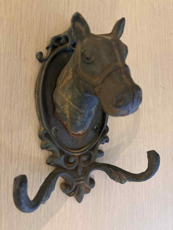 Image 1 of Appendiabiti vintage a forma di testa di cavallo - Decorazione murale rustica equestre